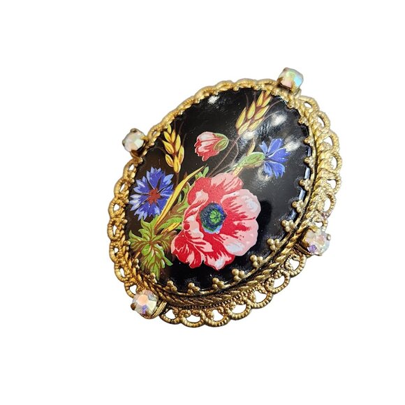 Vintage Signed W. Germany Porcelain Flower Brooch (A2212) - Picture 2 of 6